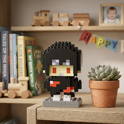 Itachi Pop Bricks mini figure displayed on a shelf